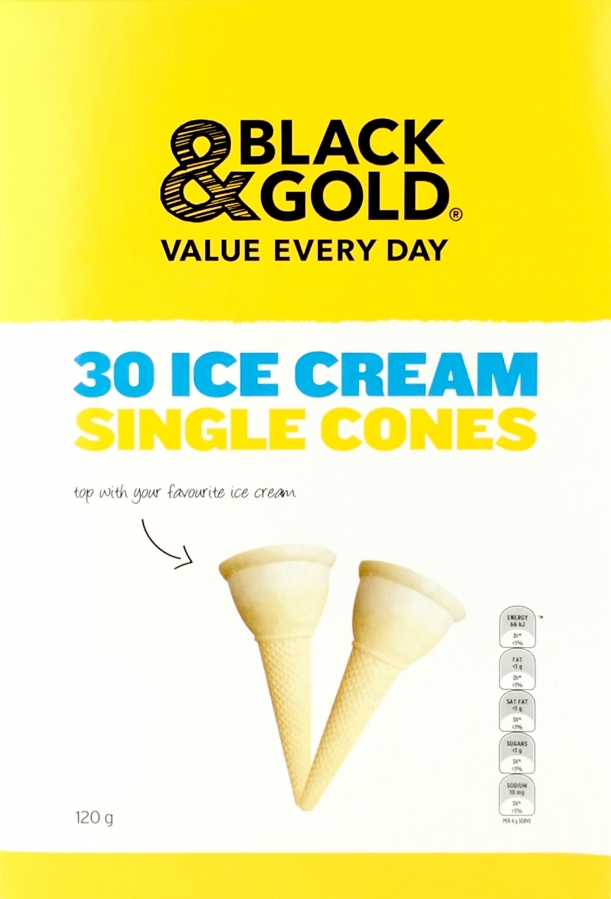 Black & Gold Ice Cream Cones Singles 30 pack