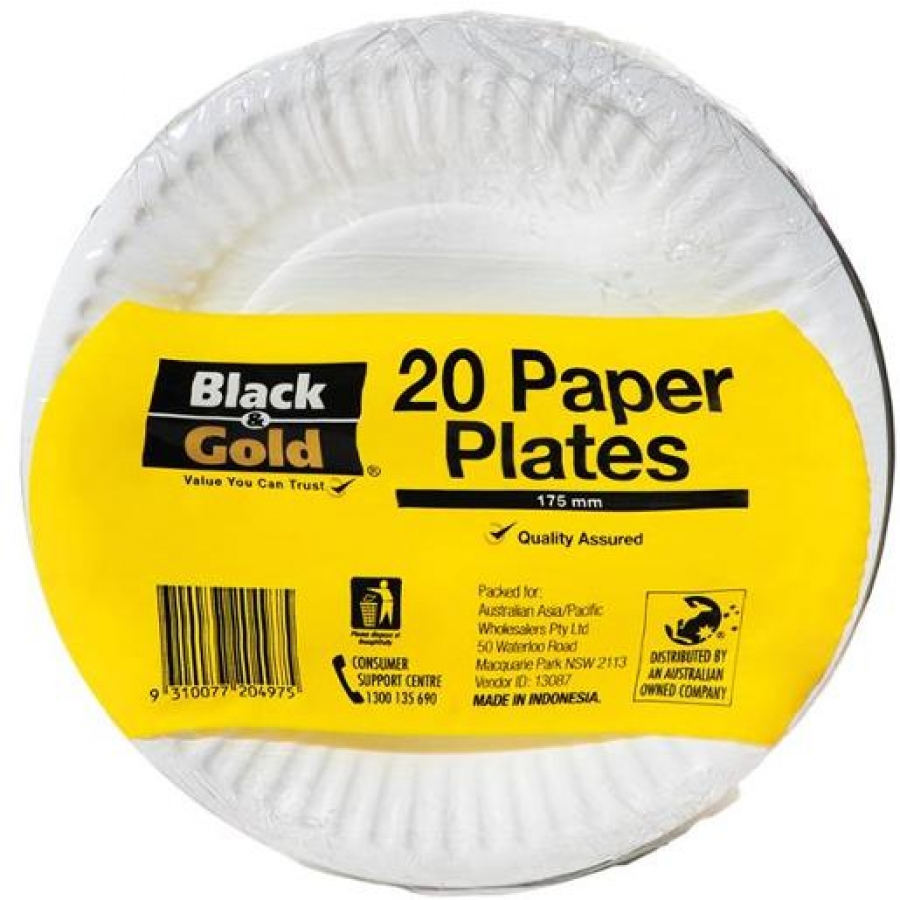 Black & Gold Paper Plate Uncoated 175mm 20 pack