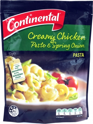 Continental Creamy Chicken Pesto & Spring Onion Pasta & Sauce Serves 3 92g
