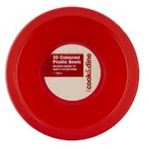 Cook & Dine Plastic Round Bowl Red 20 pack