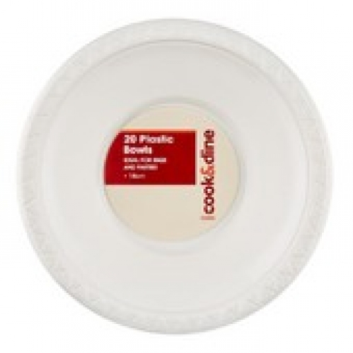 Cook & Dine Plastic White Bowl 20 pack