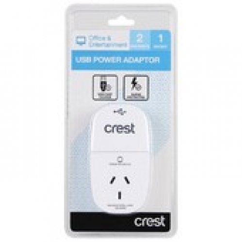Crest 1 Socket 2 USB Port Power Adaptor