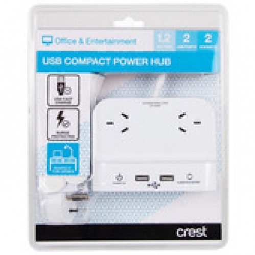 Crest Compact Hub 2 Sockets 2 USB 1.2M