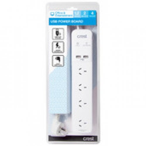 Crest Power Board 4 Socket 2 USB 1.2M