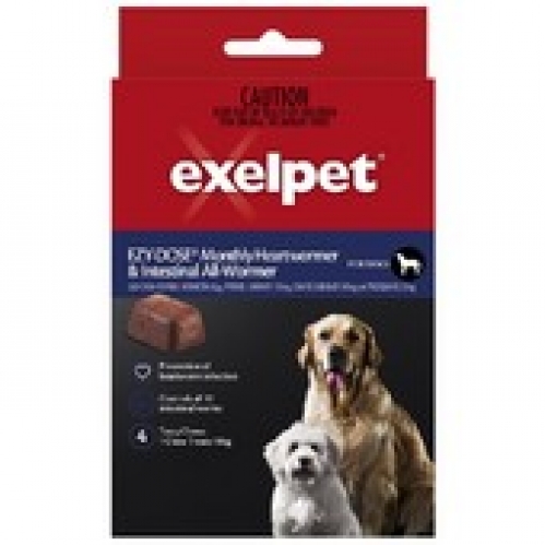 Exelpet Ezy-Dose Monthly Heartworm & Intestinal All Wormer for Dogs 4 pack