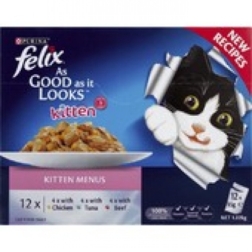 Felix As Good As It Looks Kitten Menu Pouch Cat Food 12 pack
